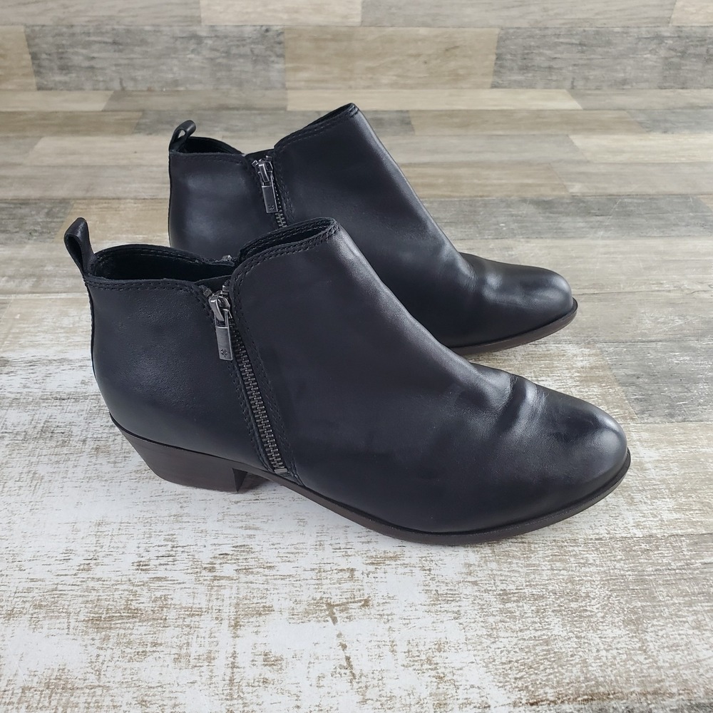 Lucky Brand Basel Womens Booties Sz 11 W Black Leather Side Zip Ankle Boots